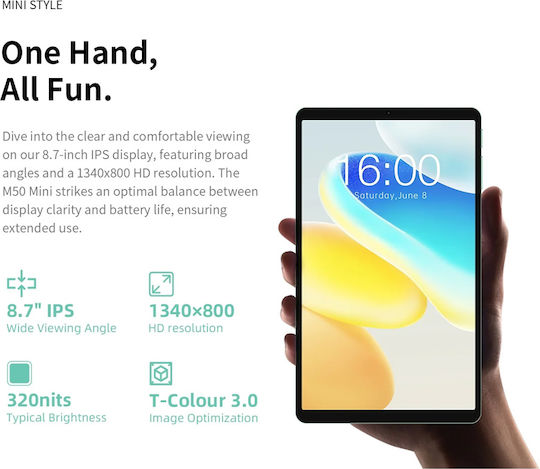 Teclast M50 Mini 4G 8.7" Tablet (6GB/128GB) Πράσινο