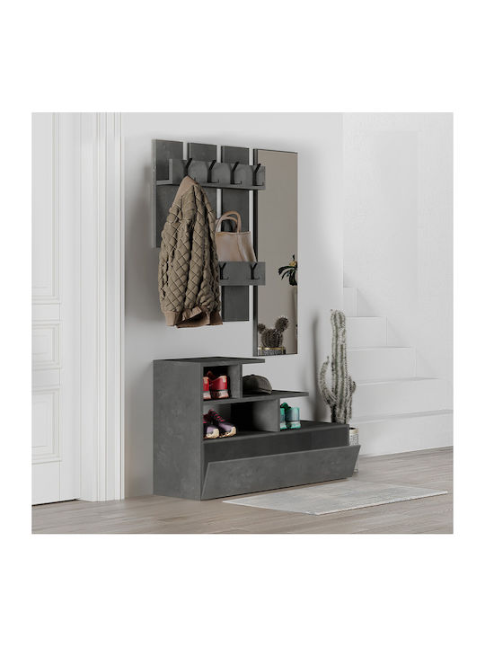 Vesty Hallway Furniture with Mirror & Coat Rack Grey retro 100x30x61cm