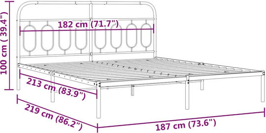 Pat King Size Metalic Alb Cu Plăci Pentru Saltea 183x213cm