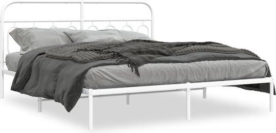 Pat King Size Metalic Alb Cu Plăci Pentru Saltea 183x213cm