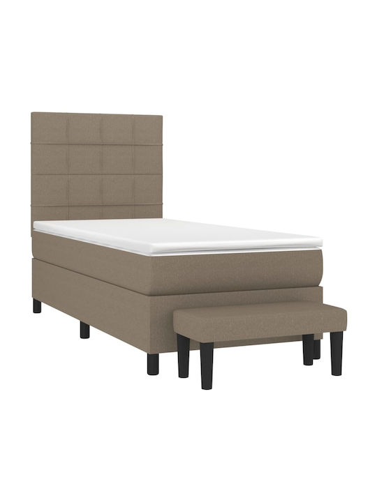 Κρεβάτι Μονό Επενδυμένο με Ύφασμα Μπεζ-γκρι με Στρώμα 90x190cm