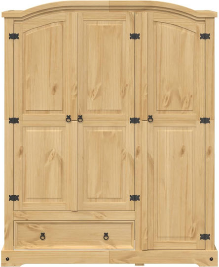Triple Door Wardrobe Corona Solid pine wood 151.5x52x186cm