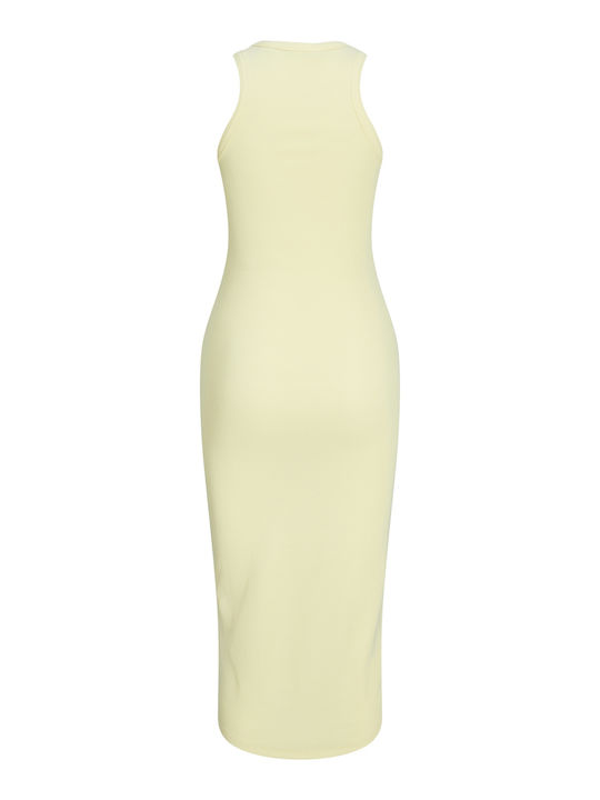 Summer Midi Knitted Dress with Tearing Yellow