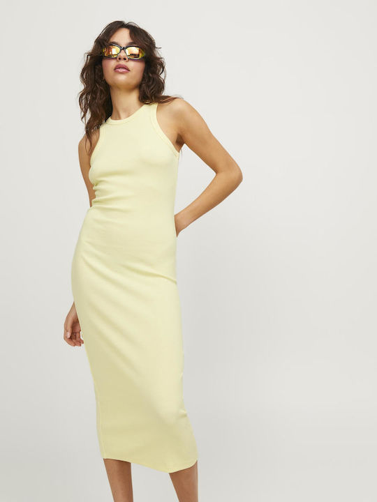 Summer Midi Knitted Dress with Tearing Yellow