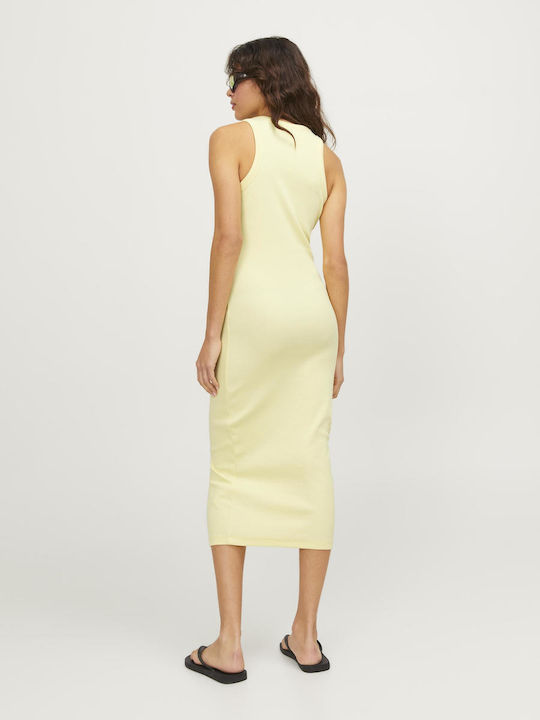 Summer Midi Knitted Dress with Tearing Yellow