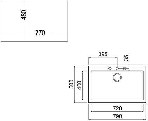 Teka Square 72.40 TG Ένθετος από Συνθετικό Γρανίτη Μ76xΠ44cm Black