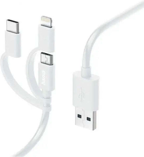 HAMA Редовен USB към Type-C / Lightning / micro USB Кабел 2.1A Бял 1м 00201535