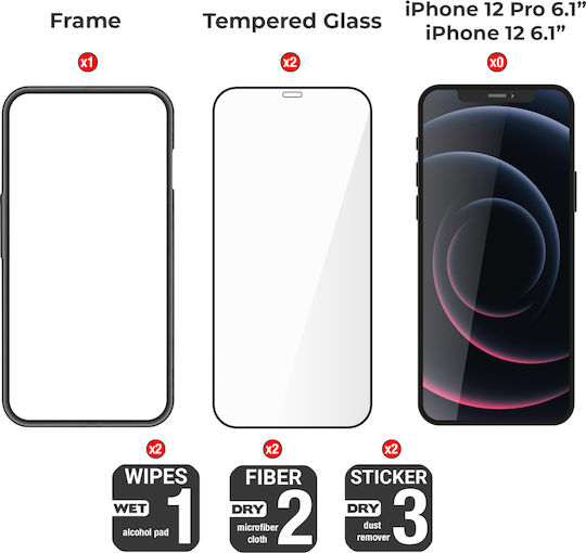 Amdetech 3D Tempered Glass 2buc (iPhone 12 / 12 Pro)