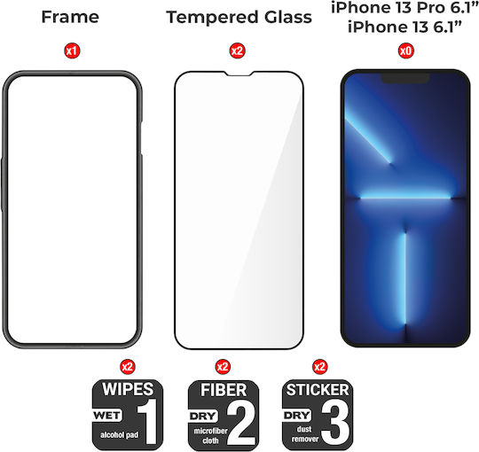 Amdetech Sticlă Tempered Glass 3D 2 Bucăți (iPhone 17e / 16e / 14 / 13 / 13 Pro)