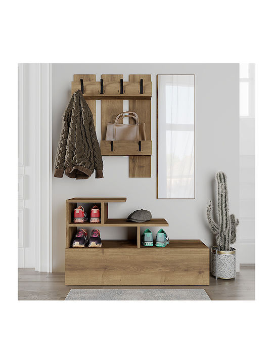 Vesty Entry Furniture with Mirror / Hanger & Shoe Rack Open Walnut 100x30x61cm