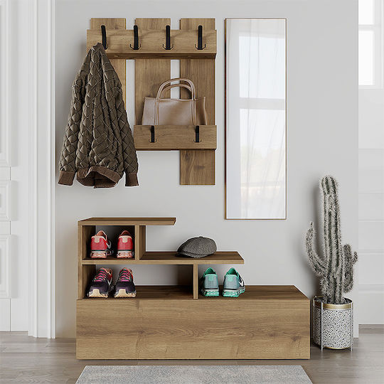 Vesty Entry Furniture with Mirror / Hanger & Shoe Rack Open Walnut 100x30x61cm