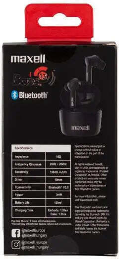 Maxell Bass 13 In-ear Bluetooth Handsfree Căști cu Carcasă de Încărcare Negru
