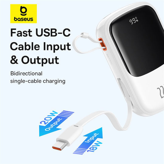 Baseus Qpow Pro+ Power Bank 20000mAh 22.5W με Θύρα USB-A και Θύρα USB-C Power Delivery / Quick Charge 3.0 Λευκό
