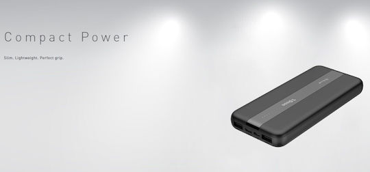 Tellur PBC103 Power Bank 10000mAh με 2 Θύρες USB-A και Θύρα USB-C Μαύρο
