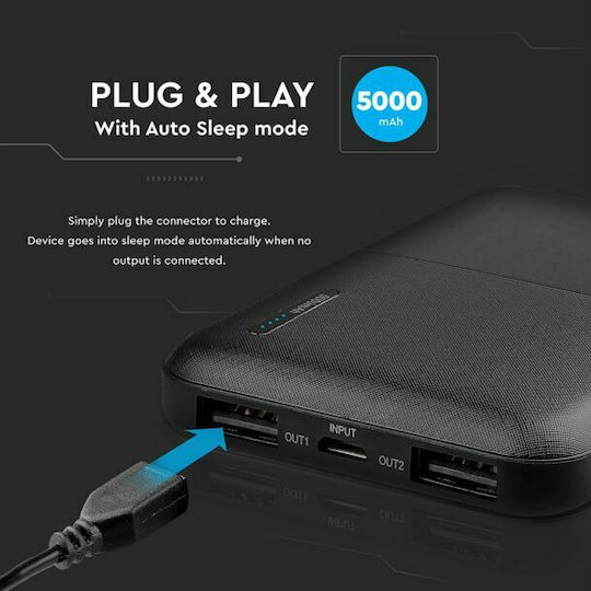 V-TAC VT-3517 Power Bank 5000mAh με 2 Θύρες USB-A Μαύρο