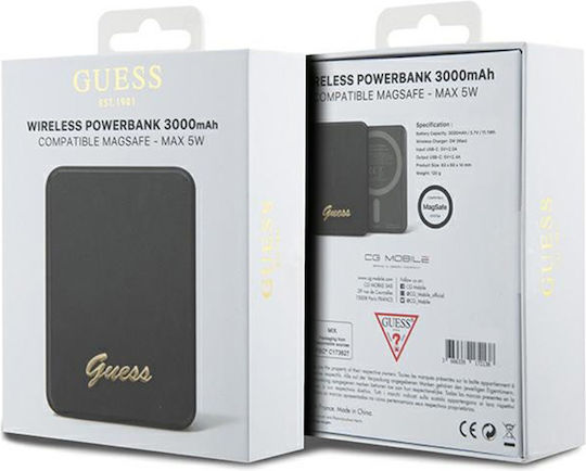 Guess Metal Script Logo MagSafe Power Bank 3000mAh 5W Μαύρο