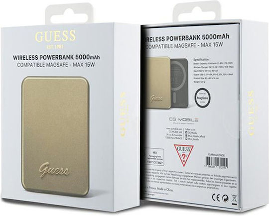 Guess Metal Script Logo MagSafe Power Bank 5000mAh 15W Χρυσό
