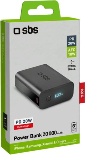 SBS Power Bank 20000mAh 20W με Θύρα USB-A και Θύρα USB-C Power Delivery Μαύρο