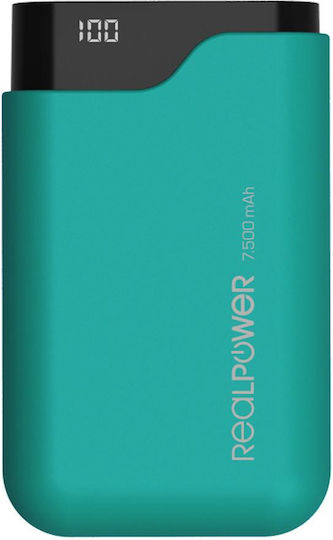 RealPower PB-7500C Power Bank 7500mAh with USB-A Port and USB-C Port Turquoise