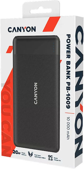Canyon PB-109 Ηλιακό Power Bank 10000mAh 18W Power Delivery / Quick Charge Μαύρο