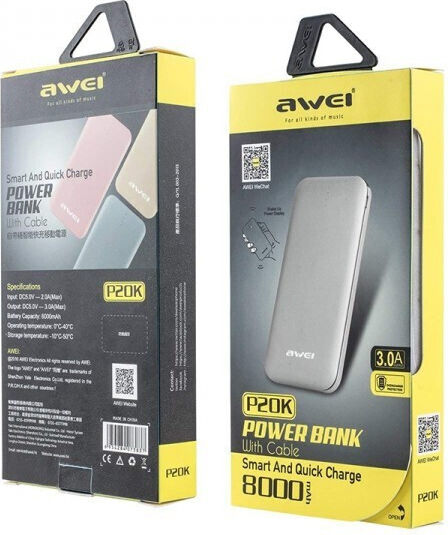 Awei P20K Power Bank 8000mAh με Θύρα USB-A Ροζ Χρυσό