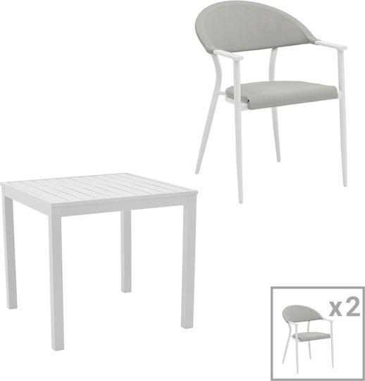 Kloton Pino 3-Teile Speisesaal Für Kleinen Außenraum Weiß