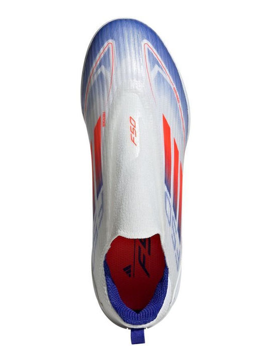 Kids Soccer Cleats & Shoes F50 League Turf Without Laces Cloud White Solar Red Lucid Blue