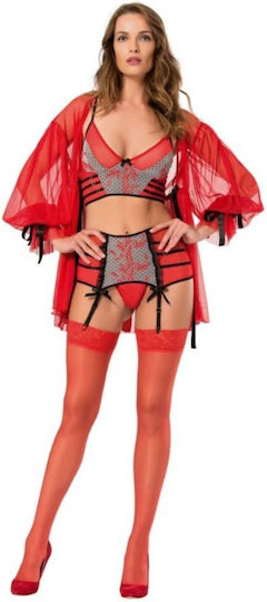 Moongirl Elegant in 039 Sexy Σετ Εσωρούχων με Ζαρτιέρες Red