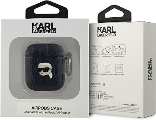 Karl Lagerfeld Karl Head Θήκη Σιλικόνης με Γάντζο σε Μαύρο χρώμα για Apple AirPods 1 / AirPods 2