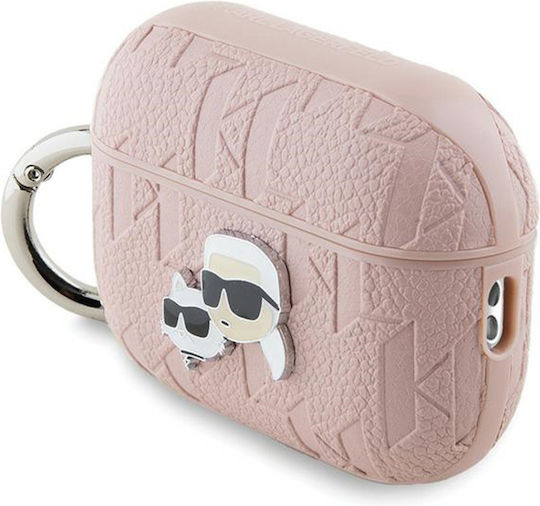 Karl Lagerfeld Karl & Choupette Head Θήκη Σιλικόνης με Γάντζο σε Ροζ χρώμα για Apple AirPods Pro