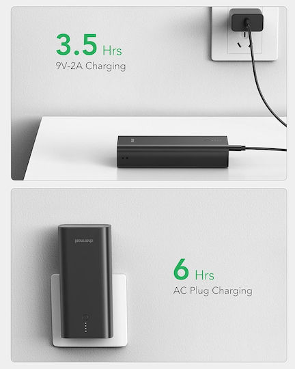 Charmast C1146L Power Bank 10000mAh 20W με 2 Θύρες USB-A και Θύρα USB-C Μαύρο