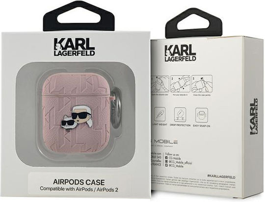 Karl Lagerfeld Karl & Choupette Head Case Leather with Hook in Pink color for Apple AirPods 1 / AirPods 2