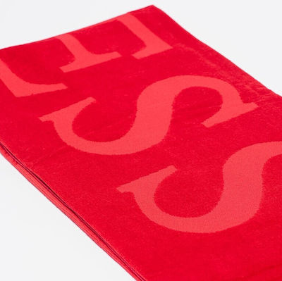 Guess Logo Πετσέτα Θαλάσσης Βαμβακερή Κόκκινη 180x100εκ.