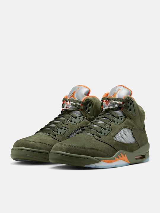 Air  5 Retro Herren Stiefel Army Olive / Solar Orange