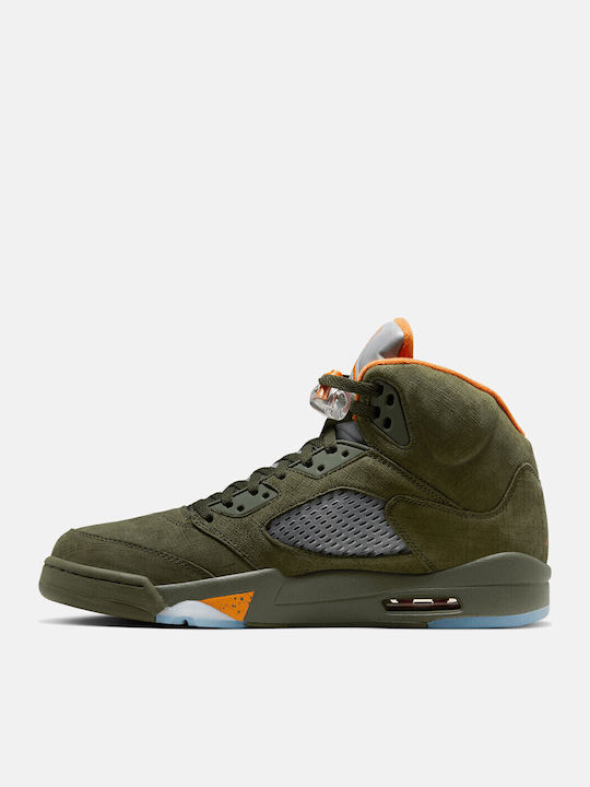 Air  5 Retro Herren Stiefel Army Olive / Solar Orange