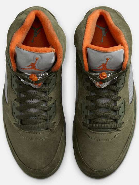 Air  5 Retro Herren Stiefel Army Olive / Solar Orange
