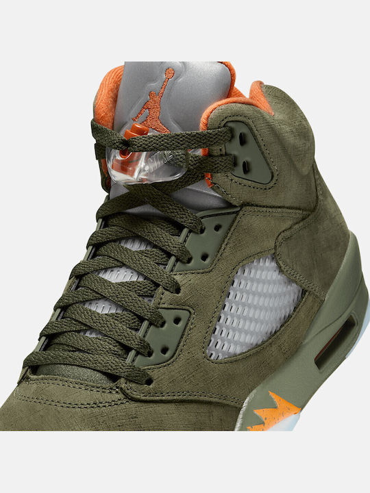 Air  5 Retro Herren Stiefel Army Olive / Solar Orange