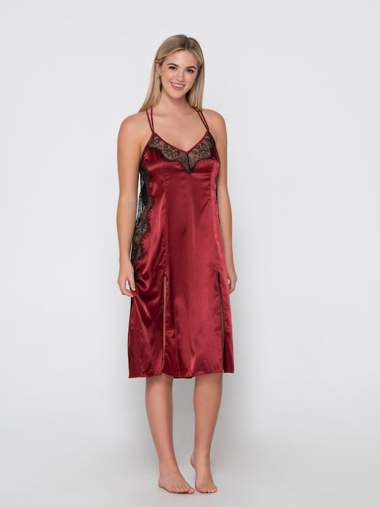 Luna Sommer Satin Damen Nachthemd Red