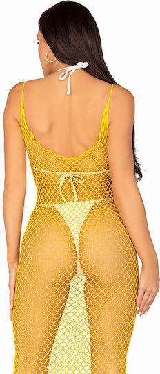 Leg Avenue Long Net Dress Gelb