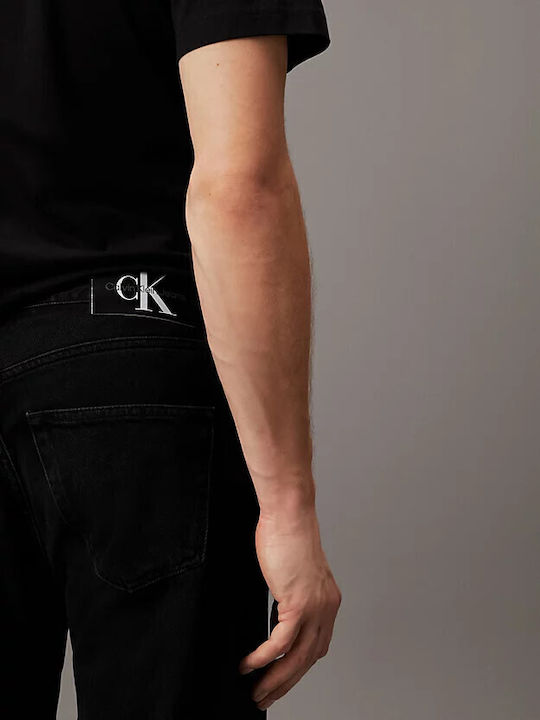 Men's Cropped Elastic Jeans Pants with Relaxed Fit Black