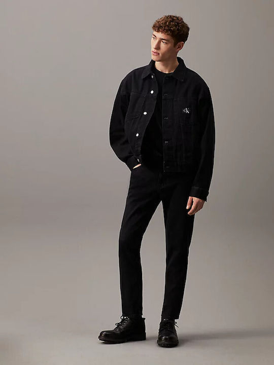 Men's Cropped Elastic Jeans Pants with Relaxed Fit Black