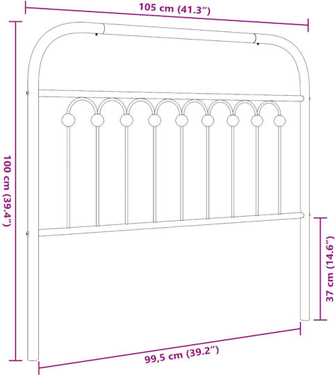 vidaXL Metallic Bed Headboard Black 105x100cm