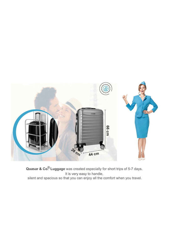 Quasar Model Medium Travel Suitcase Hard Silver with 4 Wheels Height 66cm