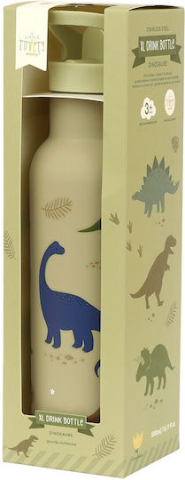 A Little Lovely Company Kids Water Bottle Thermos Dinosaur Stainless Steel with Straw Non Spill Beige 500ml