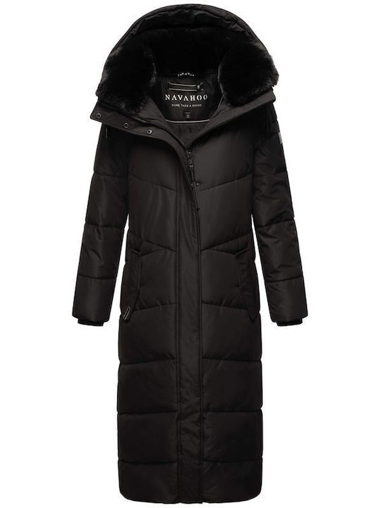 Navahoo Lang Damen Puffer Jacke Wasserdicht für Winter Black NAV-HNGER-BLK