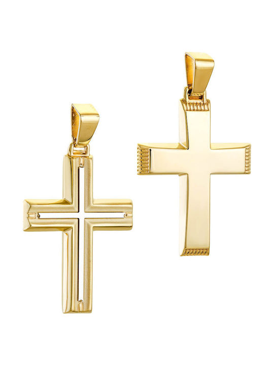 Papoulidis Jewellery Ανδρικός Χρυσός Σταυρός 14Κ Διπλής Όψης χωρίς Αλυσίδα