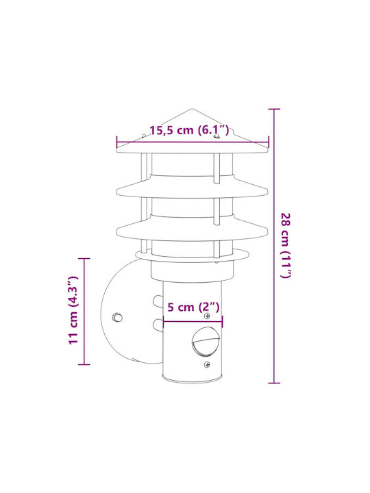 vidaXL Επιτοίχιο Εξωτερικό Φωτιστικό E27 IP44 15.5x15.5x28εκ.