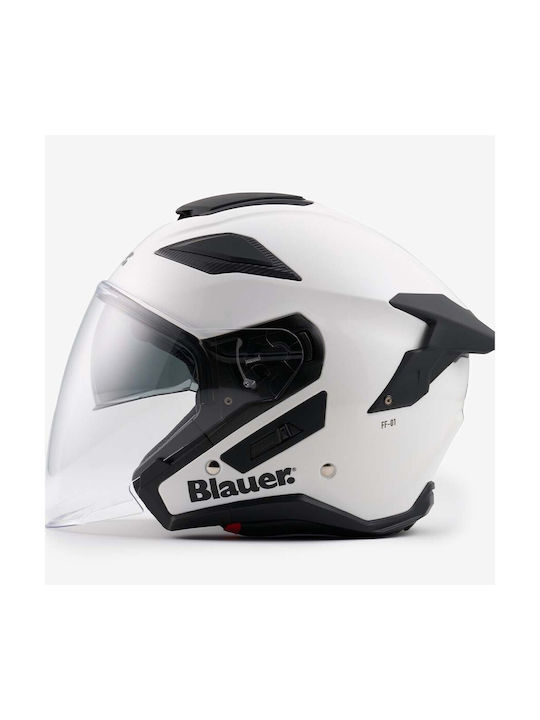 Blauer H.T. JJ-01 H02 Glossy White Motorradhelm Jet ECE 22.06 1450gr mit Sonnenblende