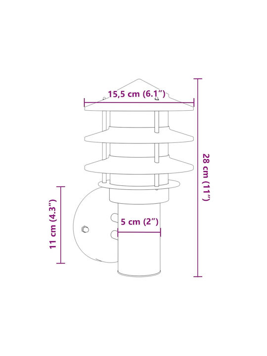 vidaXL Wall-Mounted Outdoor Light E27 IP44 15.5x15.5x28εκ.