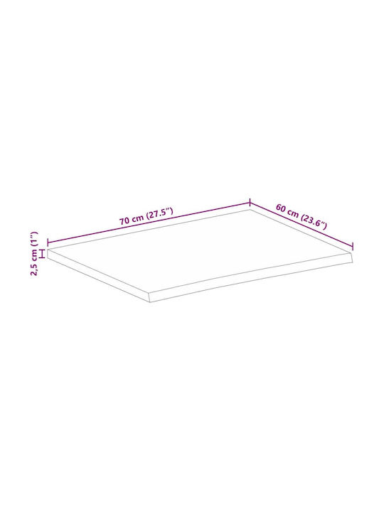 vidaXL Rechteckig Tischoberfläche aus Massivholz Brown 70x60x2.5cm 370451 1Stück